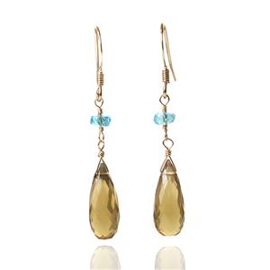 ブランデークォーツ&ブルーアパタイト14KGFピアス