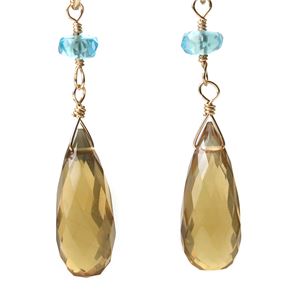 ブランデークォーツ&ブルーアパタイト14KGFピアス