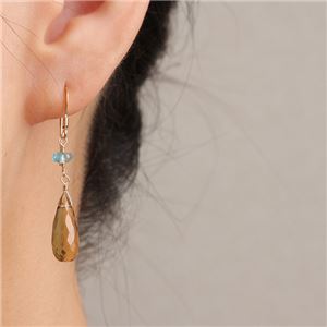 ブランデークォーツ&ブルーアパタイト14KGFピアス