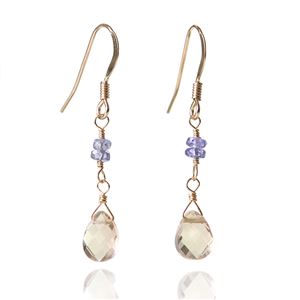 ブラウントパーズ&タンザナイトボタンカット14KGFピアス