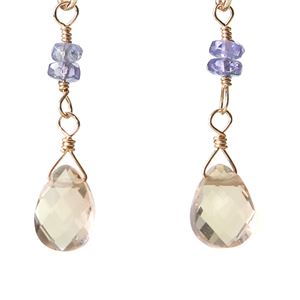 ブラウントパーズ&タンザナイトボタンカット14KGFピアス