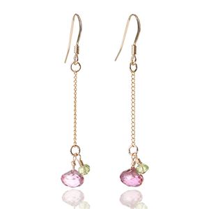 ピンクトパーズ＆ペリドットボタンカット14KGFピアス