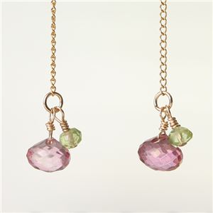 ピンクトパーズ＆ペリドットボタンカット14KGFピアス