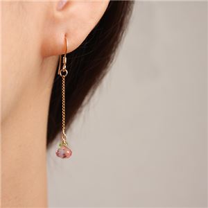 ピンクトパーズ＆ペリドットボタンカット14KGFピアス