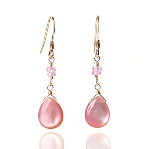 ピンクシェルペアシェイプカット＆ピンクサファイアボタンカット14KGFピアス