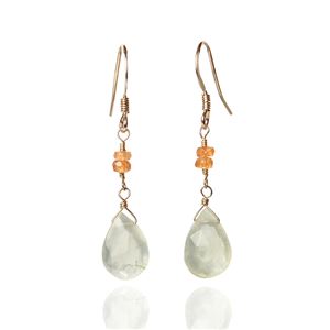 プレナイトペアシェイプカット&マンダリンガーネットボタンカット14KGFピアス