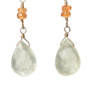 プレナイトペアシェイプカット&マンダリンガーネットボタンカット14KGFピアス