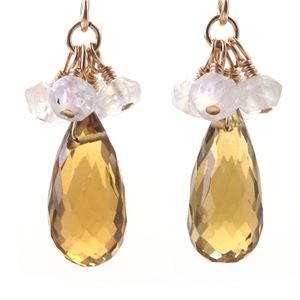 ブランデークォーツ＆ブルームーンストーン14KGFピアス