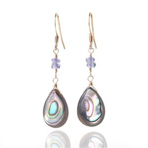 アバロンシェル&タンザナイトボタンカット14KGFピアス