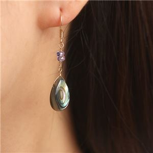 アバロンシェル&タンザナイトボタンカット14KGFピアス