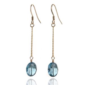 ロンドンブルートパーズオーバルカット 14KGFロングピアス