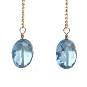 ロンドンブルートパーズオーバルカット 14KGFロングピアス