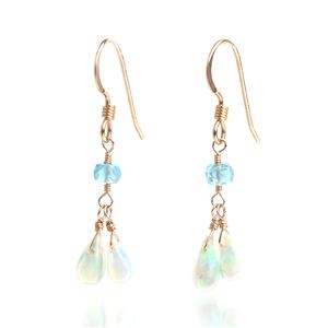 プレシャスオパールドロップカット&ブルーアパタイト14KGFピアス