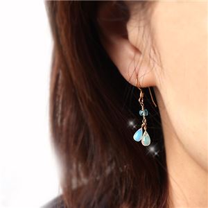 プレシャスオパールドロップカット&ブルーアパタイト14KGFピアス