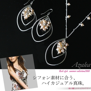 【Azalea】ハイカジュアル淡水パール2連サークルネ

ックレス＆ピアス（ベビーピンク）