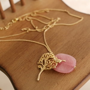 【Olive and bird】バード・天然石カルセドニーロングネックレス