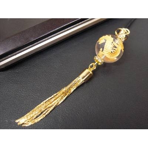 《金運をつかむ》大玉金彫り 金龍水晶 縁起物ストラップ《パワーストーン・天然石》