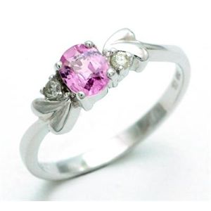 鑑別書付!天然ピンクサファイア0.41ct*ダイヤモンドリング0.04ct sr208 K18WG