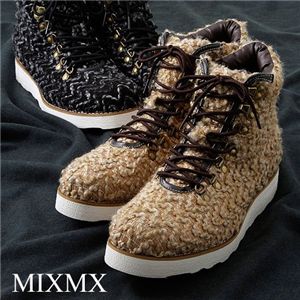 MXMX(ミックスミックス)ツイード調 マウンテンカジュアルブーツ ベージュ 44(27.0cm)