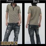 ボーダーシャツ J7489 ブラウン L