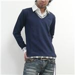 フェイクレイヤードシャツVネック（83061） ネイビー Mサイズ