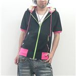 半袖パーカー(DFH-3691)×タンクトップセット ブラック（タンクトップ/ホワイト） Lサイズ｜ファッション