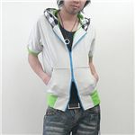 半袖パーカー(DFH-3691)×タンクトップセット グレー×グリーン（タンクトップ/ブラック） Lサイズ｜ファッション
