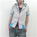半袖パーカー(DFH-3691)×タンクトップセット グレー×ブルー（タンクトップ/ブラック） Lサイズ｜ファッション