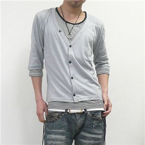 カーディガン×ボーダーカットソー(FB83802D) グレー Mサイズ