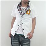 フェイクレイヤードカーデシャツ（LA92503D） ホワイト Mサイズ