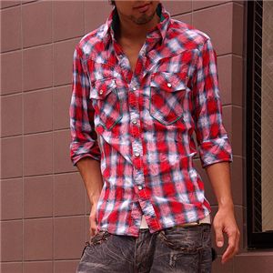 シワ加工ウエスタンシャツ(590519) レッド Lサイズ