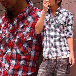 シワ加工ウエスタンシャツ(590519) レッド Lサイズ