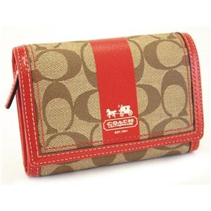 COACH(コーチ) ヘリテージストライプコンパクトクラッチ財布カーキ/レッド