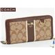 COACH(コーチ) ヘリテージ ストライプ アコーディオン ジップ アラウンド長財布 カーキ×ブラウン 41658-BKHMA