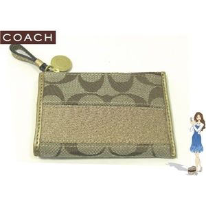 COACH（コーチ） 小銭入れ シグネチャー ストライプ ミニ スキニー カーキ／ゴールド 42021