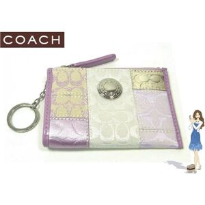 COACH(コーチ) 小銭入れ シグネチャー ストライプ パッチワーク ミニ スキニー ピンク/マルチカラー 42476