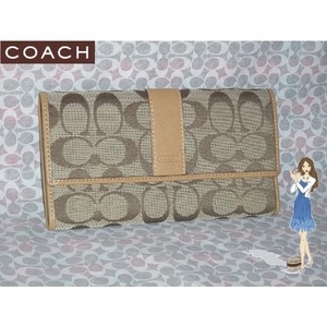 COACH コーチ・シグネチャースリムエンベロープ3つ折り長財布 キャメル