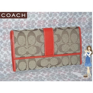 COACH コーチ・シグネチャースリムエンベロープ3つ折り長財布 ゼラニウム
