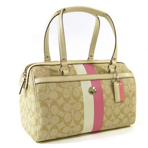 COACH（コーチ） ボストンバッグ チェルシー ヘリテージ シグネチャー ジップ サッチェル ライトカーキ／ピンク 14478 第3画像