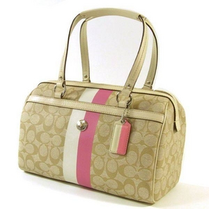 COACH（コーチ） ボストンバッグ チェルシー ヘリテージ シグネチャー ジップ サッチェル ライトカーキ／ピンク 14478 第4画像