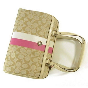 COACH（コーチ） ボストンバッグ チェルシー ヘリテージ シグネチャー ジップ サッチェル ライトカーキ／ピンク 14478 第5画像