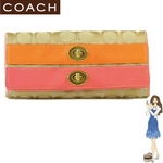 【訳あり】Coach(コーチ) スリム エンベロープ 長財布 ボニー シグネチャー ピンク×ライトカーキ 42551