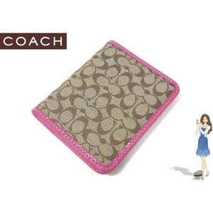 Coach(コーチ) 定期入れ シグネチャー トラベル ピクチャー フレーム パスケース カーキ/ピンク