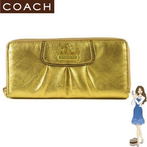 Coach(コーチ) アコーディオン ジップ アラウンド 長財布 アマンダ レザー アコーディオン ジップ アラウンド 長財布 ゴールド 42705