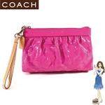 【訳あり】Coach(コーチ) バッグ リア エンボスド パテント ミディアム リストレット ピンク 42354