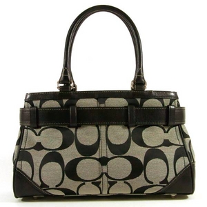 Coach(コーチ) バッグ ハンプトンズ シグネチャー ストライプ ミディアム キャリオール ブラック 13073