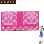 Coach(コーチ) 3つ折り長財布 シグネチャー チェックブック ピンク 41878