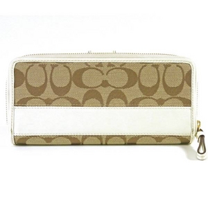 【訳あり】Coach(コーチ) アコーディオン ジップ アラウンド 長財布 シグネチャー ストライプ ホワイト 41631