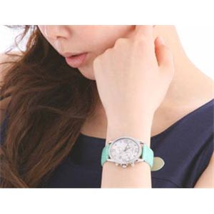 【わけあり】WORLD TURTLE TRUST(ワールドタートルトラスト) クロノグラフ 本革レザーウォッチ ライム