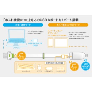 ミヨシ （MCO） ホスト機能対応　USBmicroBケーブル　SMC-01H/WH　ホワイト